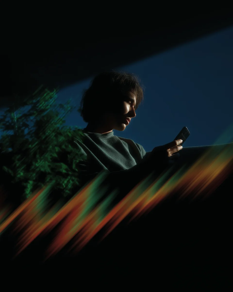A person illuminated by dramatic light